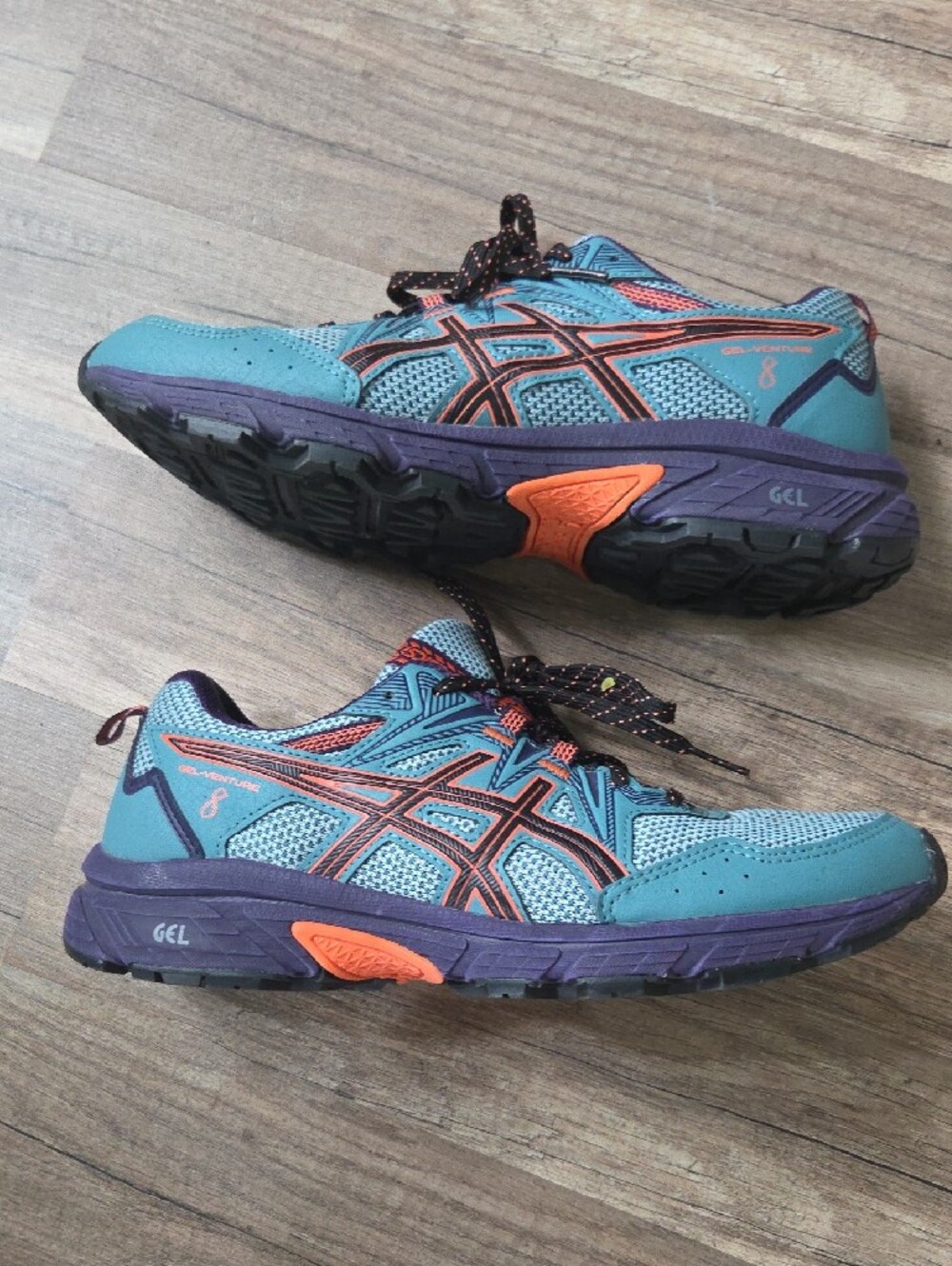 Asics Gel Venture 8 Trail Shoes Teal, Purple, & Orange
